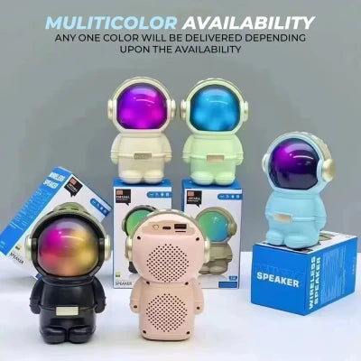 Wrader X808 Cute Astronaut Wireless Bluetooth Speaker – 5W Woofer Bass, RGB LED Lights, TWS Stereo, FM, USB & TF Card Support