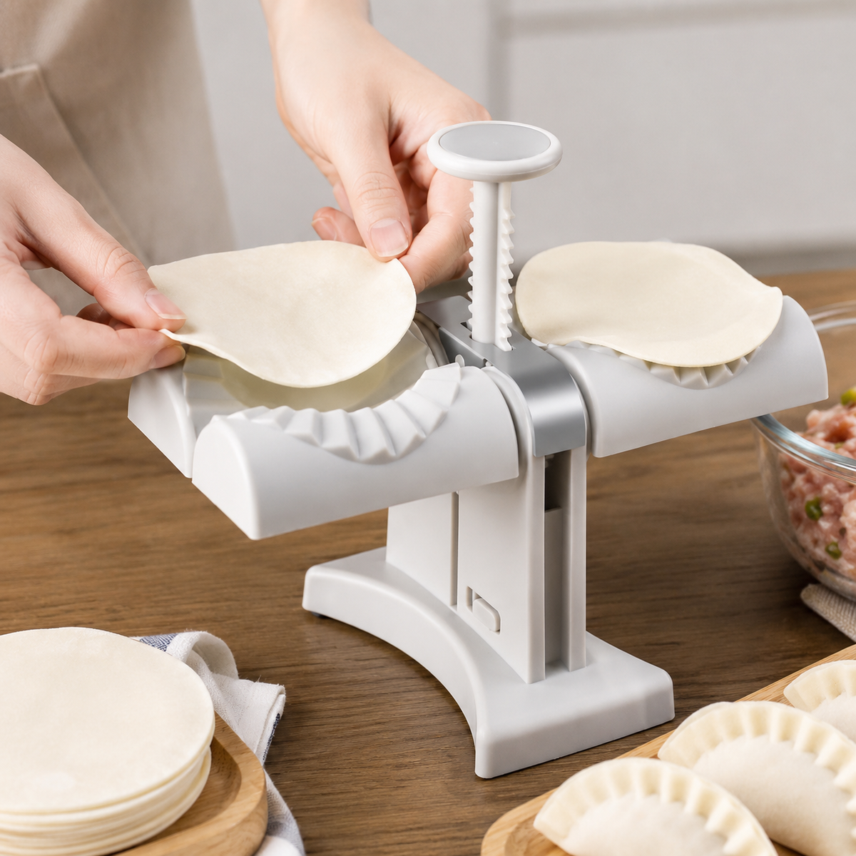Double Head Automatic Dumpling Maker – Food-Grade ABS Dual-Head Dumpling Press & Momo Making Machine for Ravioli, Wontons & Empanadas