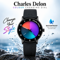 Charles Delon Waterproof Color-Changing Dial Watch for Him & Her – Unisex Black Silicone Strap Gradient Dial Wristwatch
