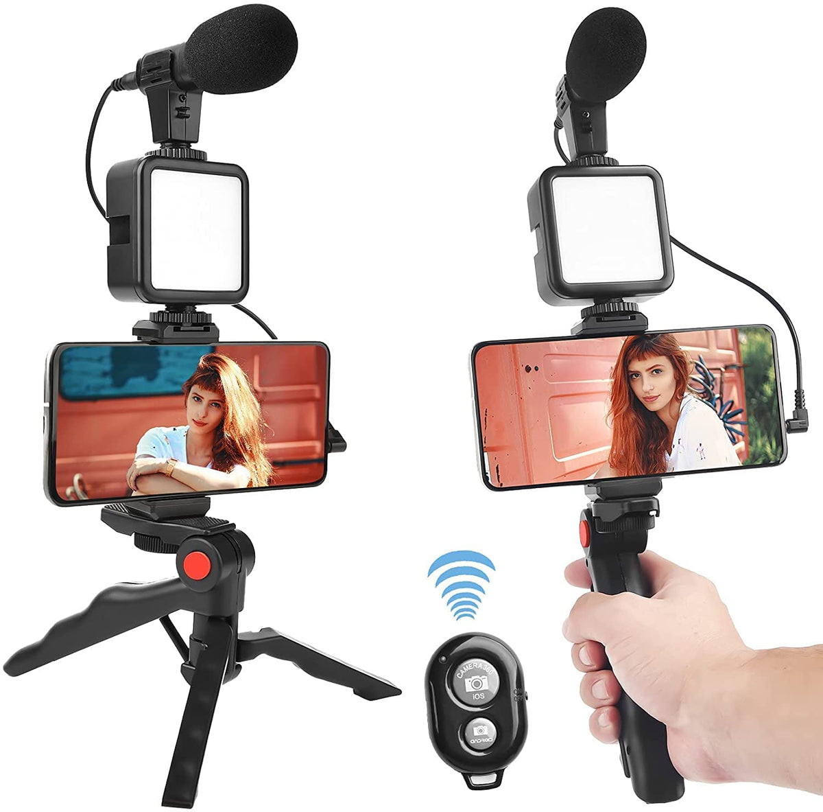 3-in-1 Professional Video Making Vlogging Kit – Complete Smartphone Rig with Shotgun Microphone, 36-LED Video Light, Mini Tabletop Tripod & Bluetooth Remote for YouTube, Live Streaming & Content Creation