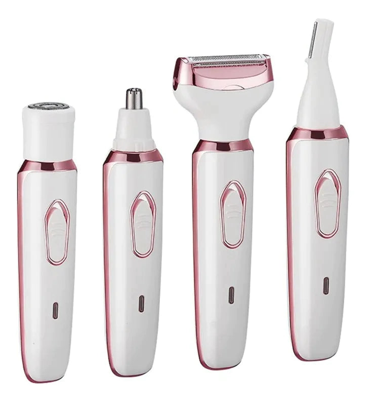 4-in-1 Rechargeable Lady Shaver & Hair Removal Beauty Kit – Painless Electric Razor, Eyebrow, Nose & Body Hair Trimmer with USB Charging & Portable Rose Gold Design