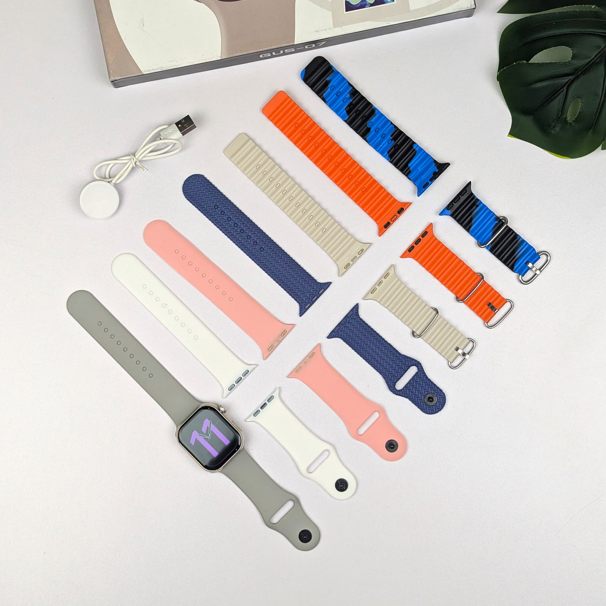 GUS-07 Series 11 AMOLED Smartwatch (7-in-1 Combo) – Vibrant Display, 7 Interchangeable Premium Straps (Silicon, Ocean, Fabric), Bluetooth Notifications & Comprehensive Health Trackers
