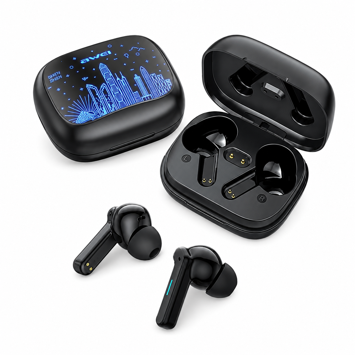 Awei T53 ANC True Wireless Earbuds – Bluetooth 5.3 TWS with -35dB Active Noise Cancellation, 10mm Drivers, RGB Breathing Light & 30H Battery