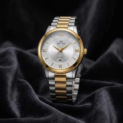 BEST WIN Luxury Ultra-Slim Men's Quartz Watch – 7mm Thin Case, 34mm Dial, Stainless Steel Band, 3ATM Water Resistant Dress Wristwatch with Free Chain Cutter & Gift Box