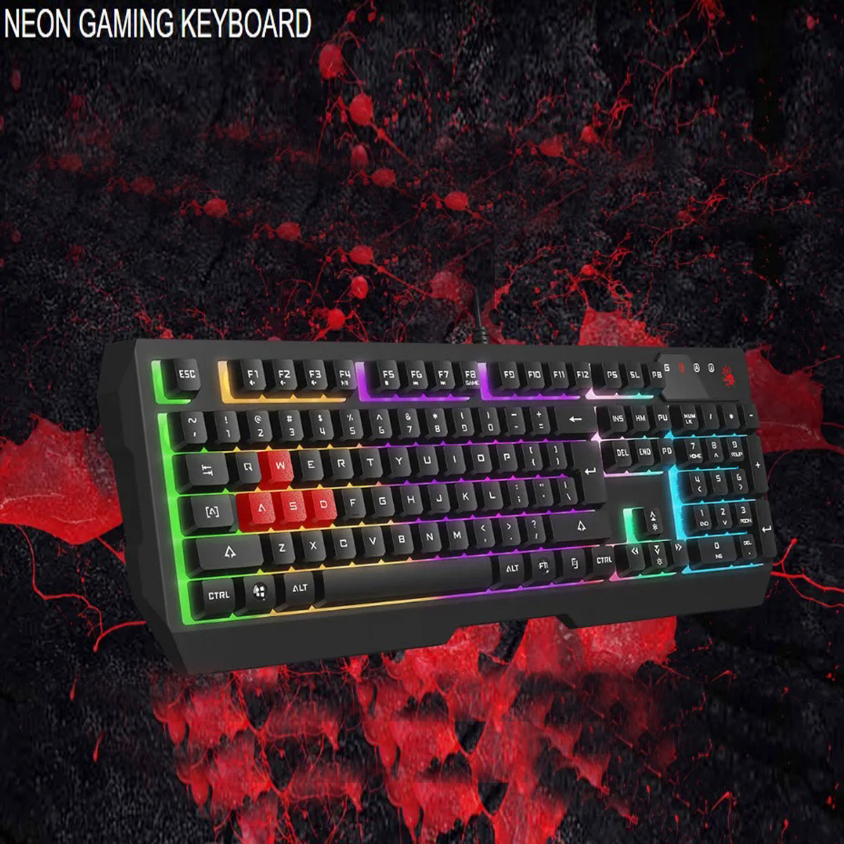 Bloody S510N Pudding Black Neon Gaming Keyboard – 1000Hz Polling Rate, 1ms Key Response, Adjustable Neon Backlit, Double Water-Resistant & Screw-Enhanced Space-Bar