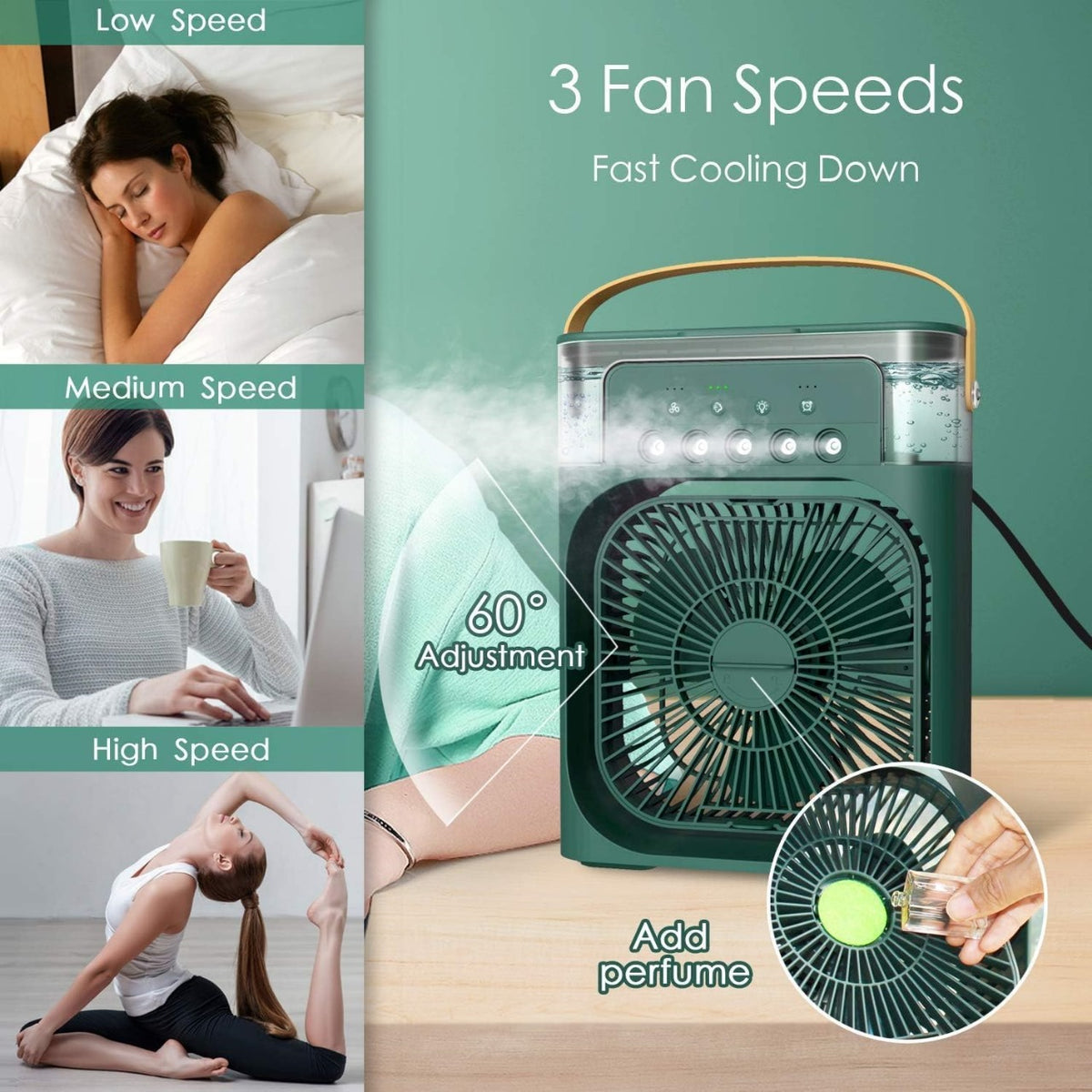 Extonic ET-C702 3-in-1 Air Cooler USB Fan – Portable Mist Fan with 600ml Water Tank, Multi-Color LED Night Light, Smart Timer & Type-C Desktop Cooling Fan