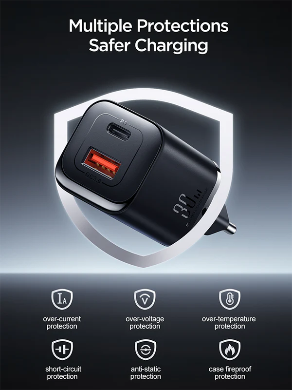 Joyroom JR-TCF08 Speed Series 30W Dual-Port Fast Charger – PD 30W & Samsung PPS 25W Wall Adapter with Multi-Protocol Support & Fireproof PC Shell