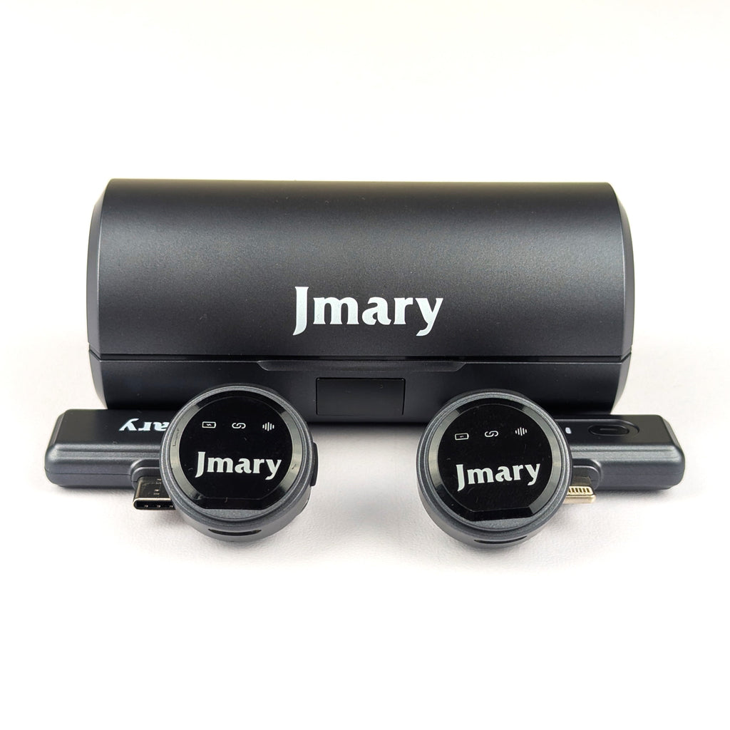 Jmary MW-19 Dual Wireless Lavalier Microphone – 2.4GHz Clip-On Mic with Smart Charging Case, Digital Display, Noise Cancellation & Mute Mode for Vlogging & Interviews