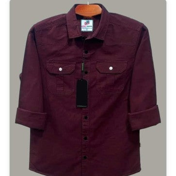 Double Pocket  shirt for men (maroon)