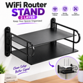 2-Layer Wall Mounted WiFi Router Stand & Storage Box – Black Aluminium Metal Set-Top Box Holder, Modem Shelf & Cable Organizer for Home and Office