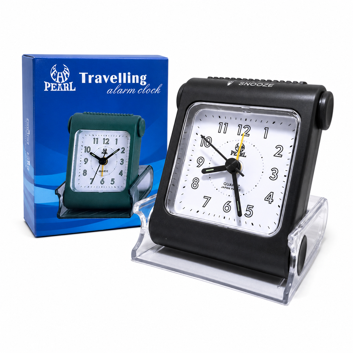 Foldable Travel Alarm Clock – Portable Quartz Analog Clock with Night Light, Battery Included (Multicolor, Acrylic)