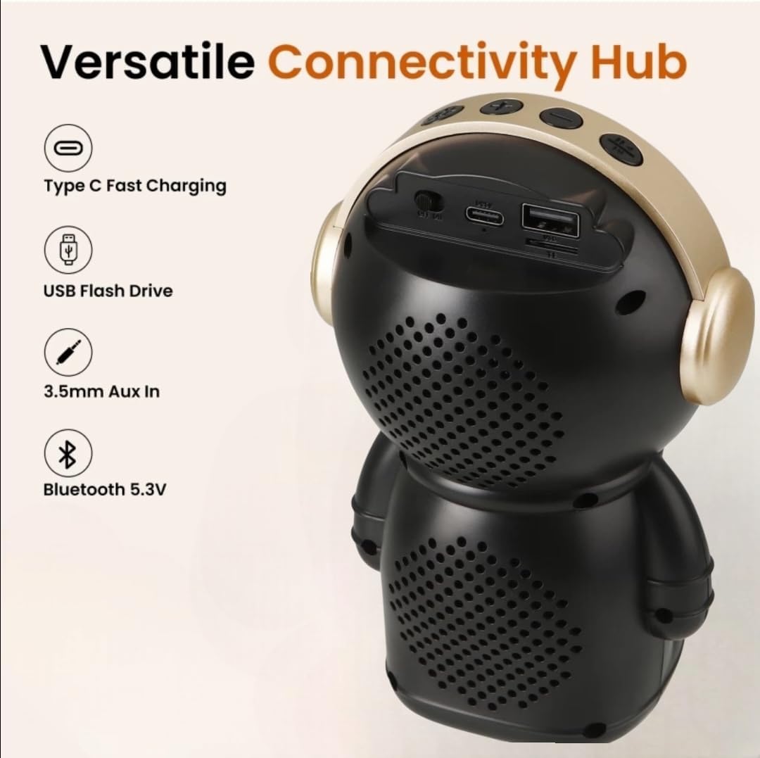 Wrader X808 Cute Astronaut Wireless Bluetooth Speaker – 5W Woofer Bass, RGB LED Lights, TWS Stereo, FM, USB & TF Card Support