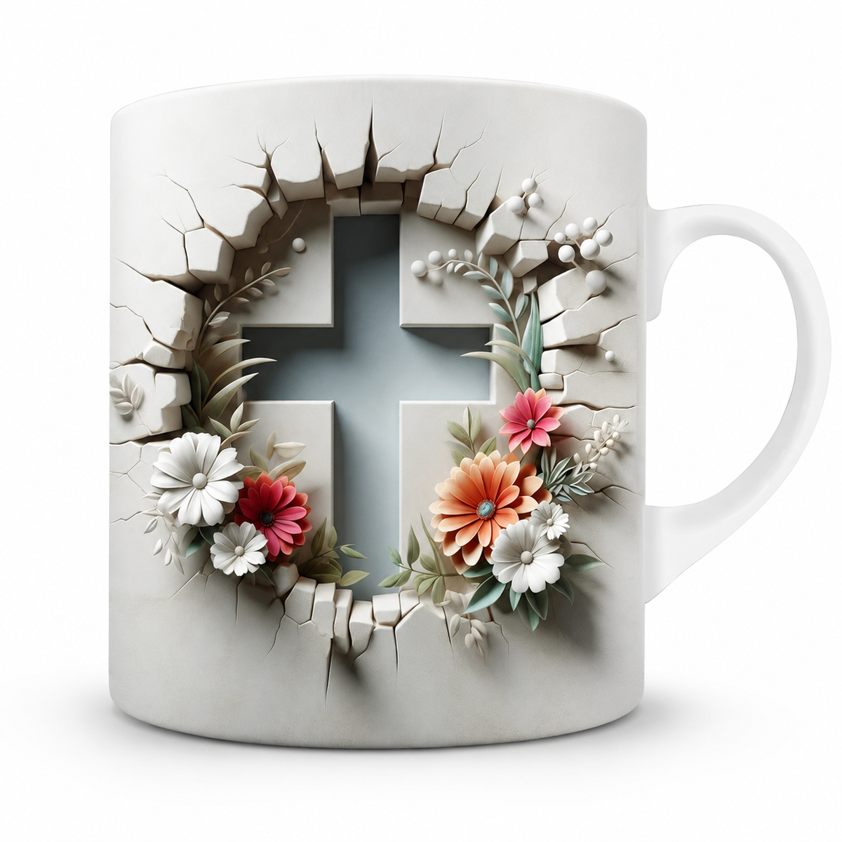 Christian Cross & Floral Ceramic Mug – Premium Wraparound Design Coffee Mug, Microwave & Dishwasher Safe