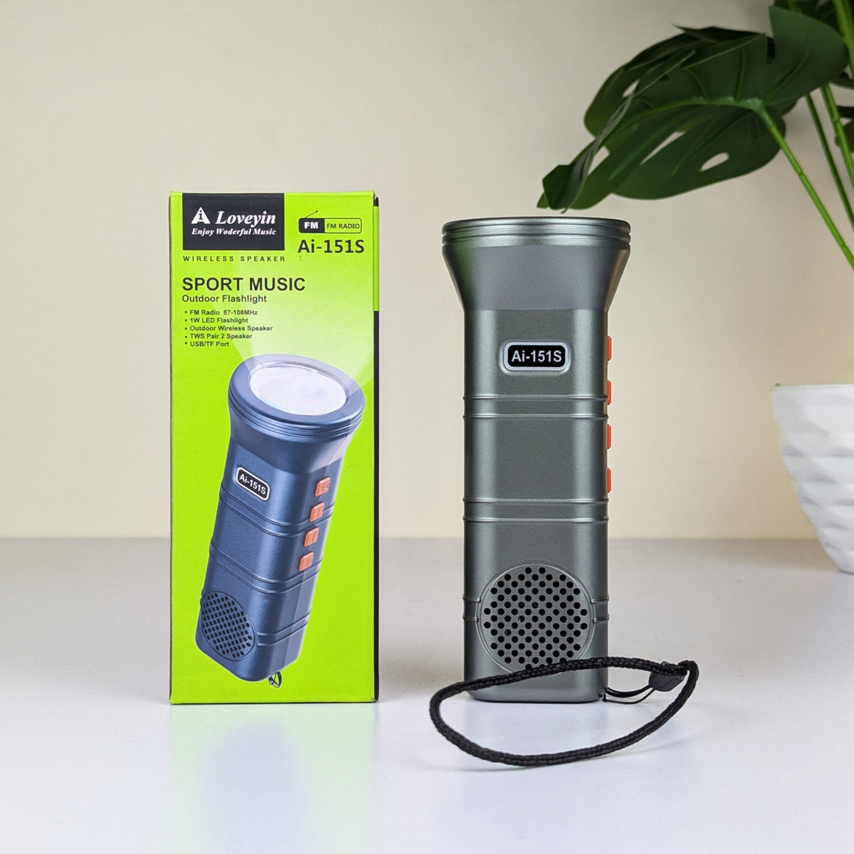 Ai-151s Portable Outdoor Wireless Speaker & 1W LED Flashlight – Bluetooth Speaker with FM Radio, USB/TF Port, 2-5H Playtime & Lightweight Design