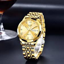 Butter Fly Lock OLEVS 9931G New Exclusive Design Quartz Watch for Men Golden