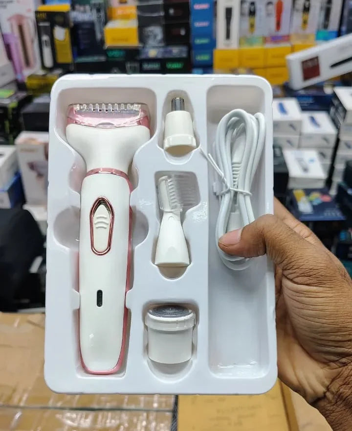 4-in-1 Rechargeable Lady Shaver & Hair Removal Beauty Kit – Painless Electric Razor, Eyebrow, Nose & Body Hair Trimmer with USB Charging & Portable Rose Gold Design
