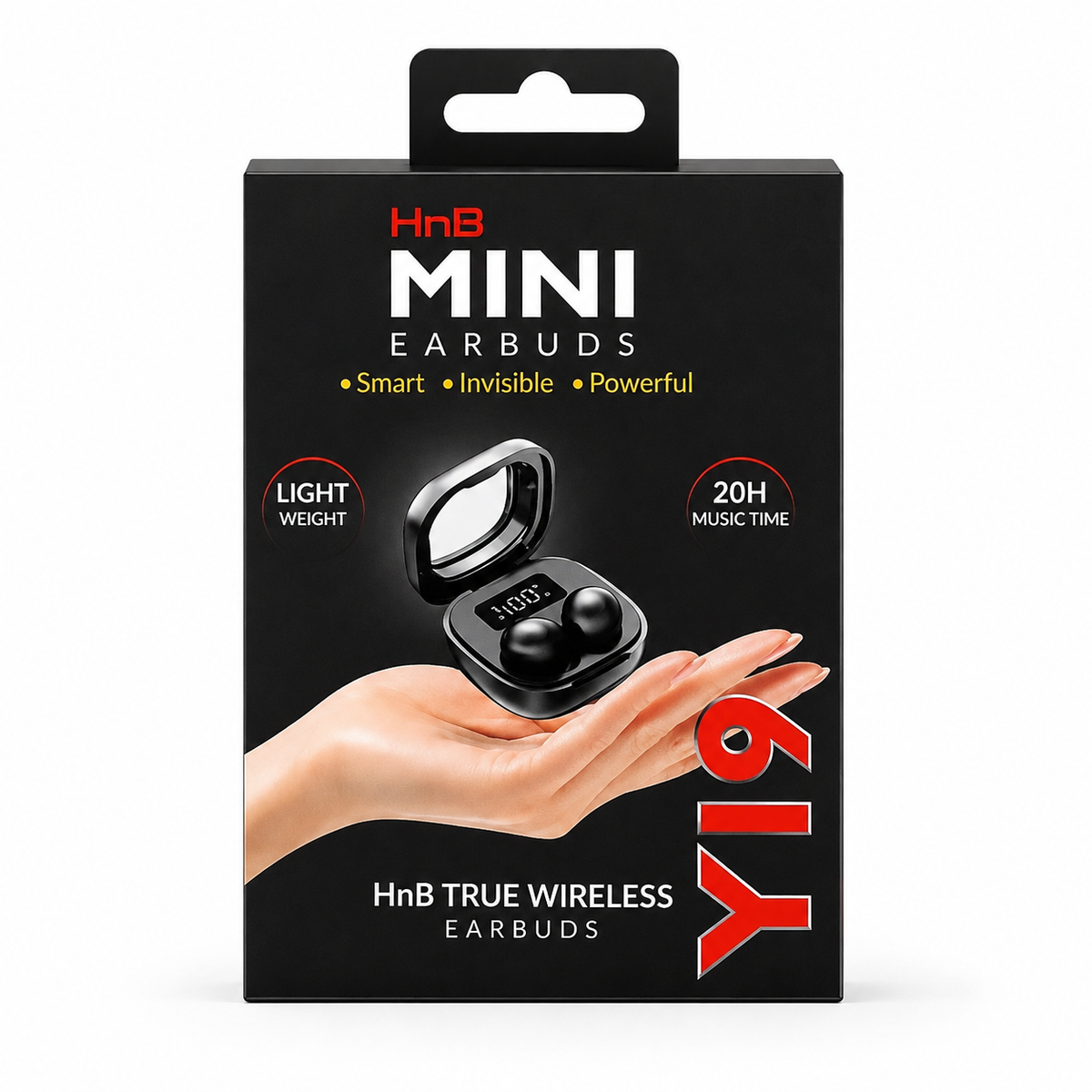 HnB Y19 Mini True Wireless Earbuds – Ultra-Small Invisible In-Ear TWS with Digital LED Battery Display, Auto-Pairing & 20H Playtime