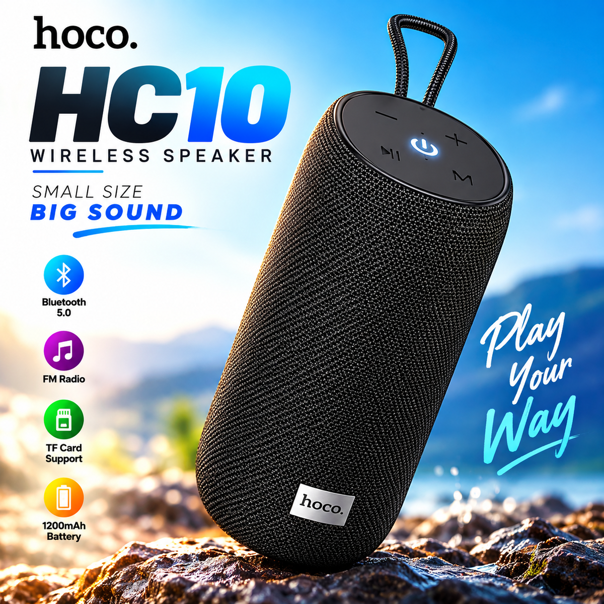 Hoco HC10 Portable Wireless Bluetooth Speaker – 5W Clear Sound, Bluetooth 5.0, 1200mAh Battery, TWS, FM, USB & TF Card Support