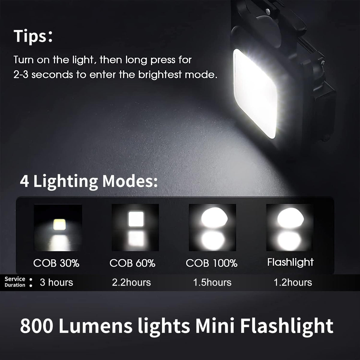 GEBSKIB 800 Lumen COB LED Keychain Work Light – Ultra-Bright Portable Mini Flashlight with 3 Lighting Modes, Magnetic Suction, Bottle Opener & Type-C Rechargeable Aluminum Design