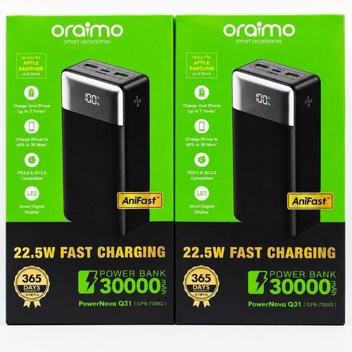 Oraimo PowerNova Q31 30000mAh 22.5W Fast Charging Power Bank, Black (Model: OPB-7300Q)