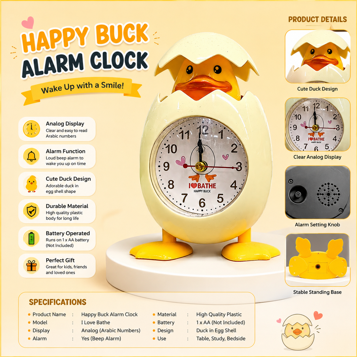 Cute Duck Egg Alarm Clock