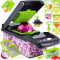 16-in-1 Multifunctional Vegetable Chopper & Mandoline Slicer – Professional Kitchen Food Cutter with Stainless Steel Blades, Storage Container & Handguard