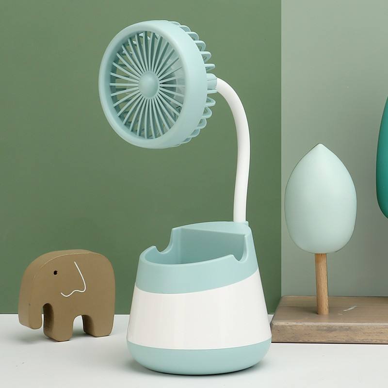 2-in-1 Rechargeable Mini Desktop Fan with Pen Holder Base – Cute Pastel Color Portable Study & Office Desk Cooling Fan with Storage Organizer