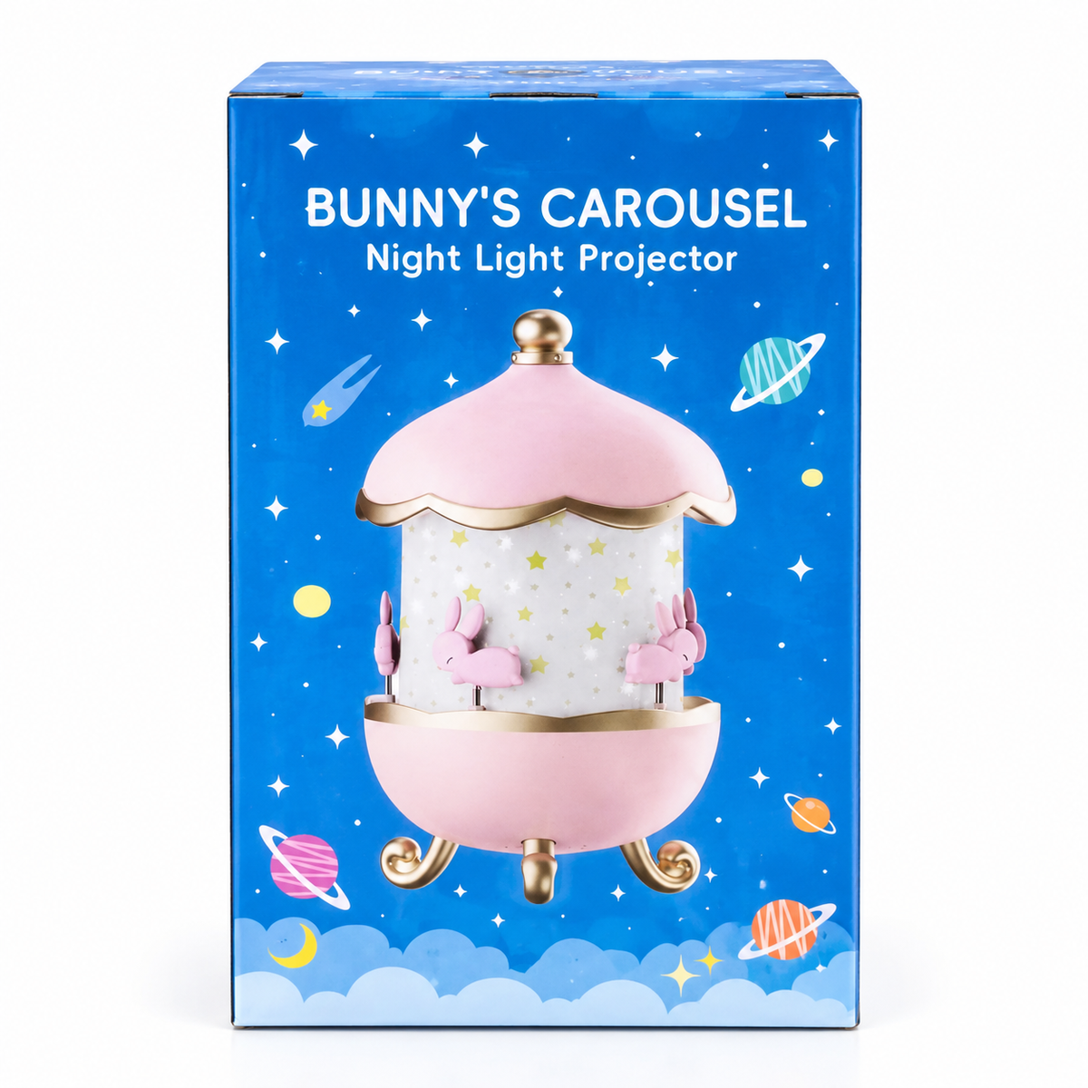 Bunny Carousel Night Light Projector – Rotating LED Star & Galaxy Projection Lamp with 6 Themes, 5 Color Patterns & Adjustable Brightness for Kids Room & Nursery Decor