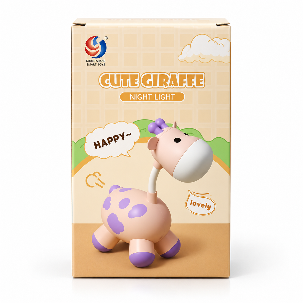 Cute Giraffe Night Light & Desk Lamp – Flexible Gooseneck Rechargeable LED Reading Lamp with Micro-USB Charging for Kids Room & Bedside Decor