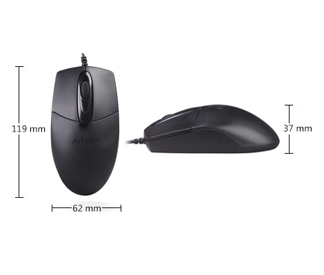 A4Tech OP-720 Wired Optical Mouse – 1200 DPI, Ergonomic Symmetric Design, Plug & Play, 1.5M USB/PS2 Cable & Durable Build for Office & PC