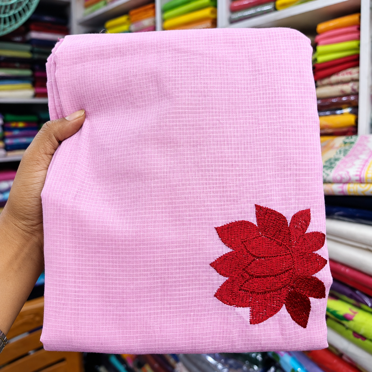 Exclusive Baby Pink Cotton Embroidered Saree