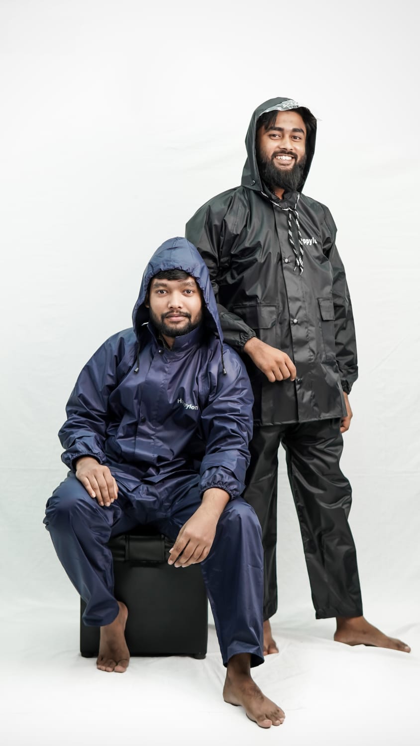 100% Water proof High quality Rain Coat With Pant. (Happylon) Black