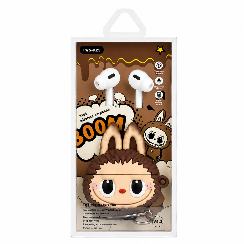Cute Cartoon 3D Labubu Silicone Protective Shell TWS Wireless Earbuds – Bluetooth In-Ear Headphones with HD Sound, IPX4 Waterproof & Long Battery