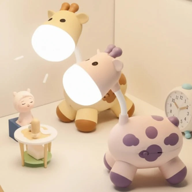Cute Giraffe Night Light & Desk Lamp – Flexible Gooseneck Rechargeable LED Reading Lamp with Micro-USB Charging for Kids Room & Bedside Decor