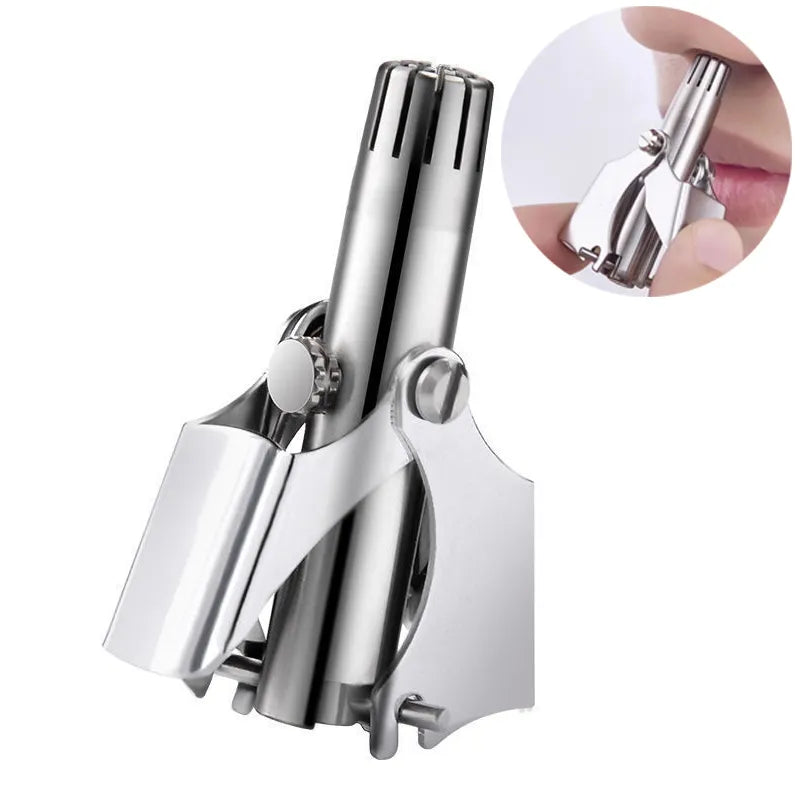 Premium Stainless Steel Manual Nose Hair Trimmer – Painless, Battery-Free, Washable & Portable Ear & Nose Grooming Clipper Tool for Men & Women