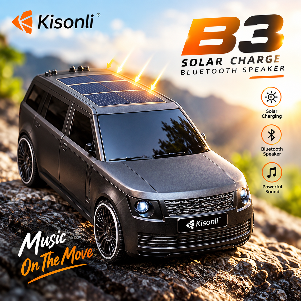 Kisonli B3 Solar Charge Portable Wireless Bluetooth Speaker – 10W Power, 1200mAh Battery, Type-C Charging & Eco-Friendly Solar Panel Support