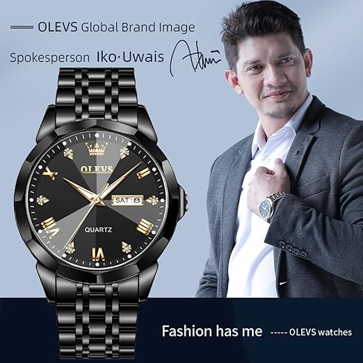 Butter Fly Lock OLEVS 9931G New Exclusive Design Quartz Watch for Men Full Black