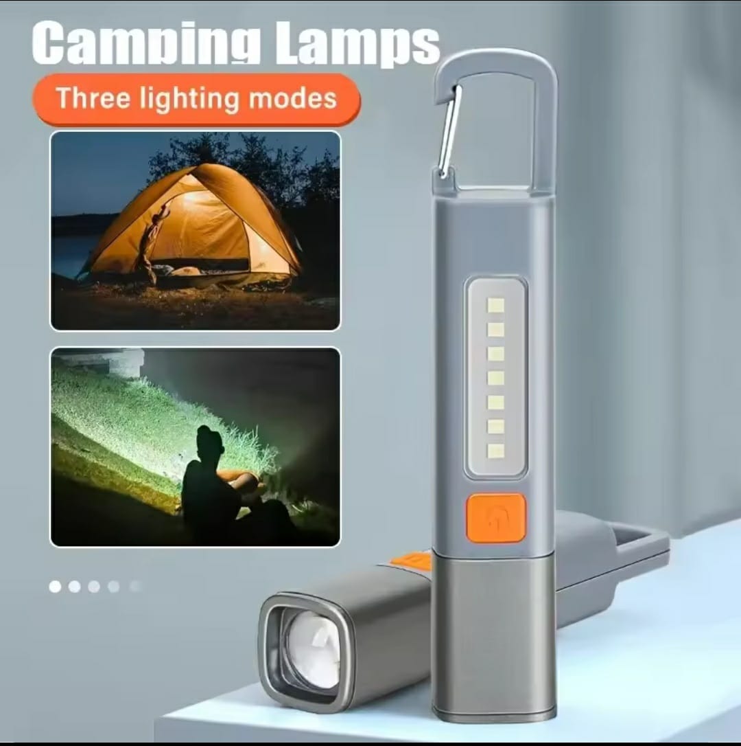 High Power LED Portable COB Zoomable Flashlight – USB Rechargeable Waterproof Mini Torch with Multi-Bright Modes, Backup Battery & Adjustable Focus for Outdoor & Emergency