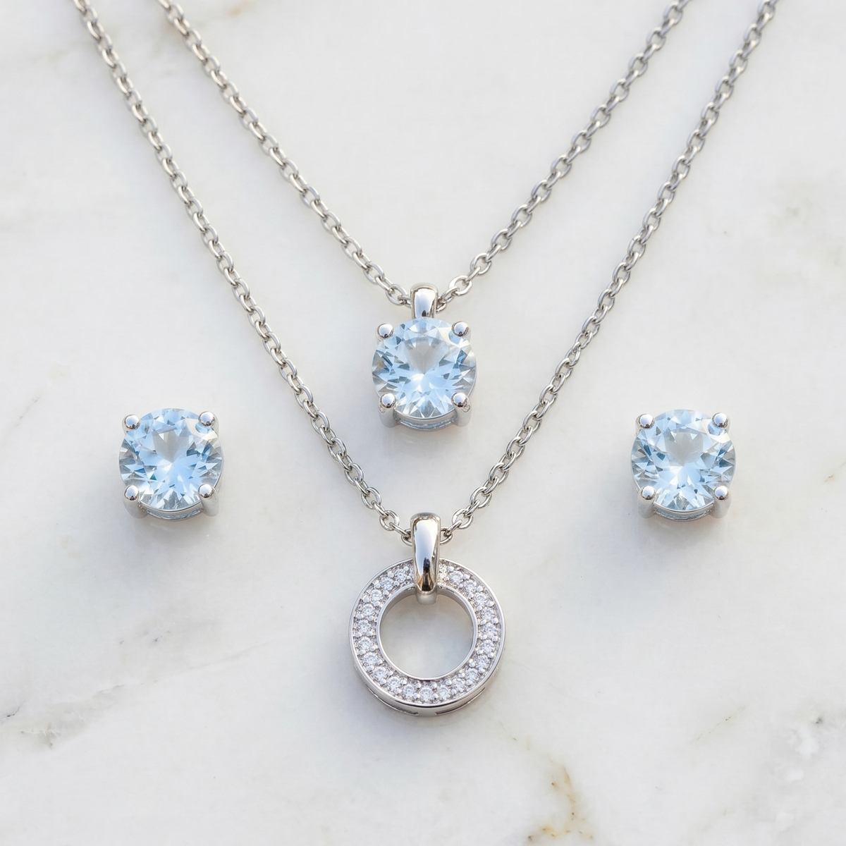 Necklace With Matching Radiant Crystal Stud Earrings.
