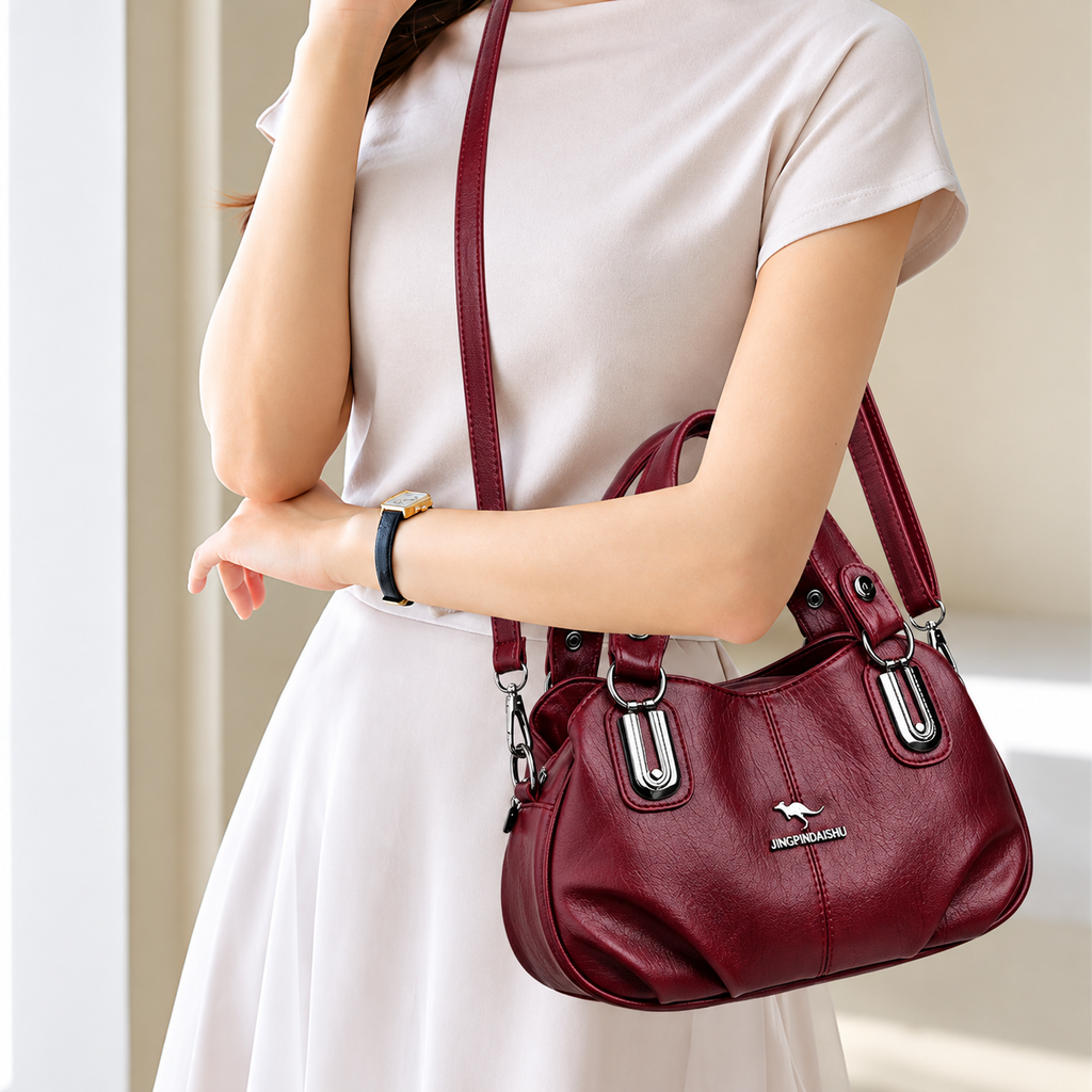 Premium Multi-Compartment Designer Handbag - Maroon