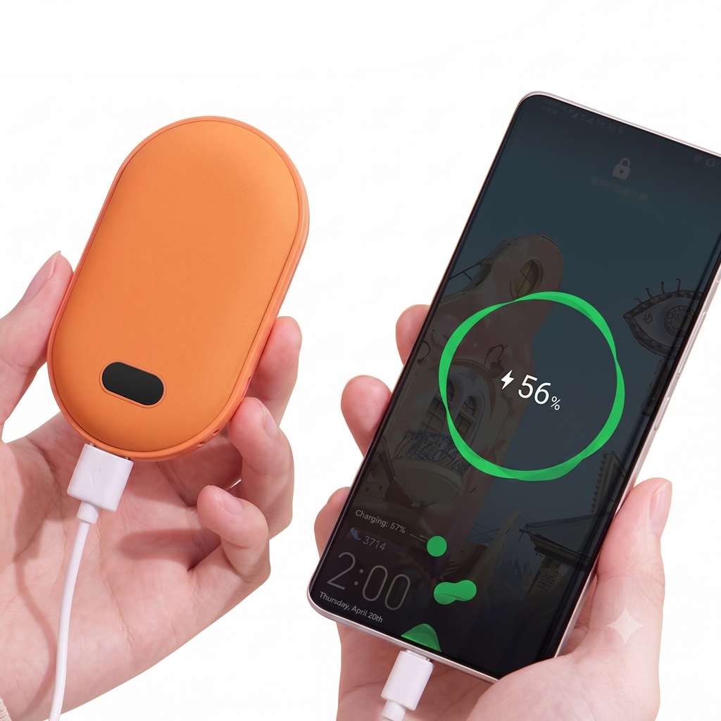 2-in-1 Rechargeable Hand Warmer & Portable Power Bank – Electric Pocket Hand Heater with Digital Temperature Display & Mobile Emergency Charger