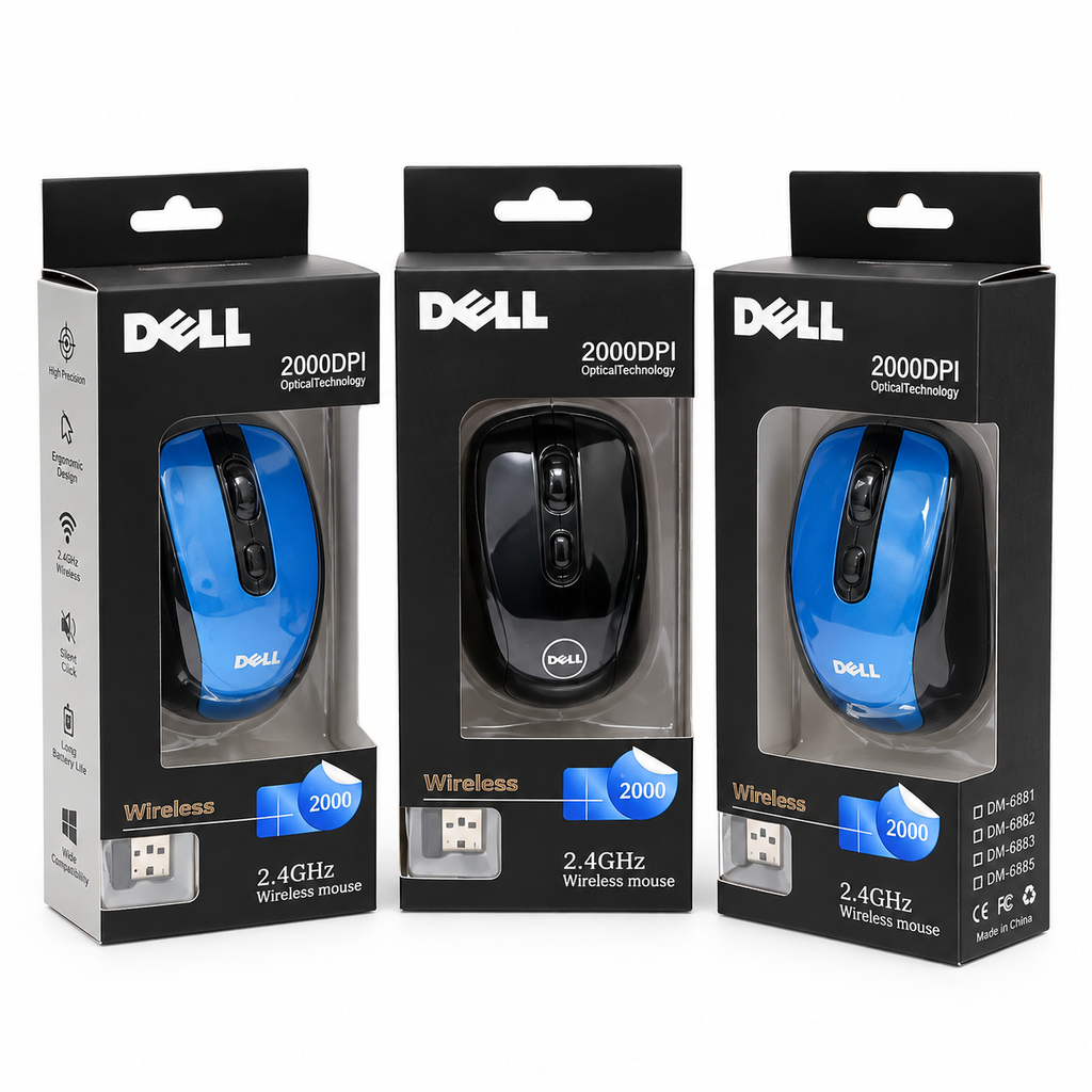 DELL Wireless Optical Mouse (2.4GHz, 2000 DPI) – Adjustable Cursor Speed, Ergonomic Comfort Grip, USB Nano Receiver, Power Switch & Wide System Compatibility
