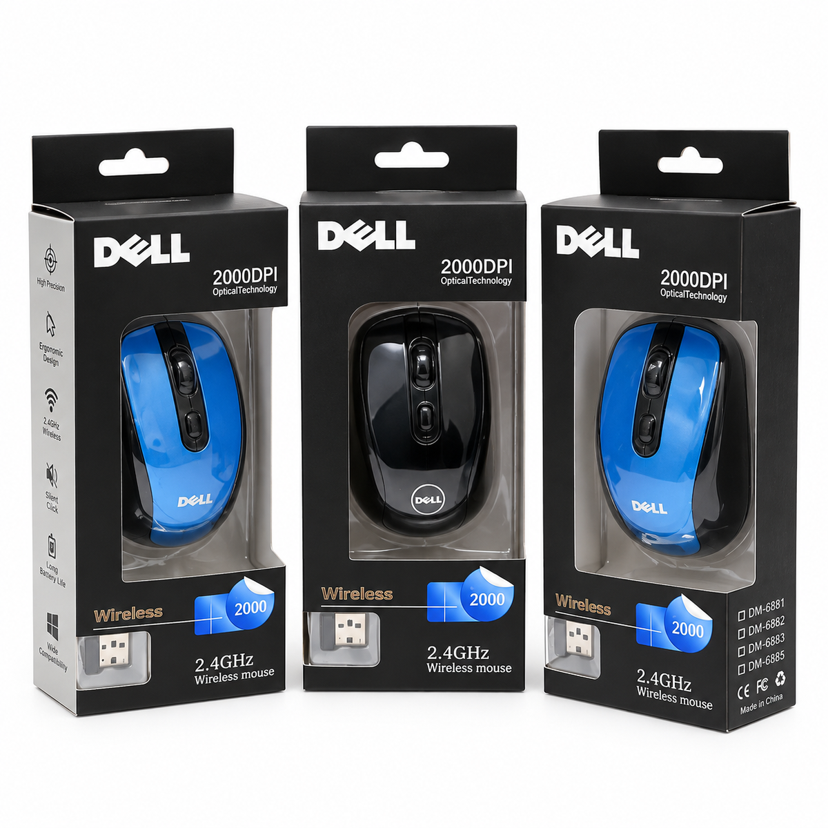 DELL Wireless Optical Mouse (2.4GHz, 2000 DPI) – Adjustable Cursor Speed, Ergonomic Comfort Grip, USB Nano Receiver, Power Switch & Wide System Compatibility