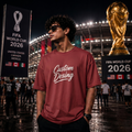 FIFA World Cup Special: 100% Cotton Custom Drop-Shoulder T-Shirt (Customize With Your Own Design) - Maroon
