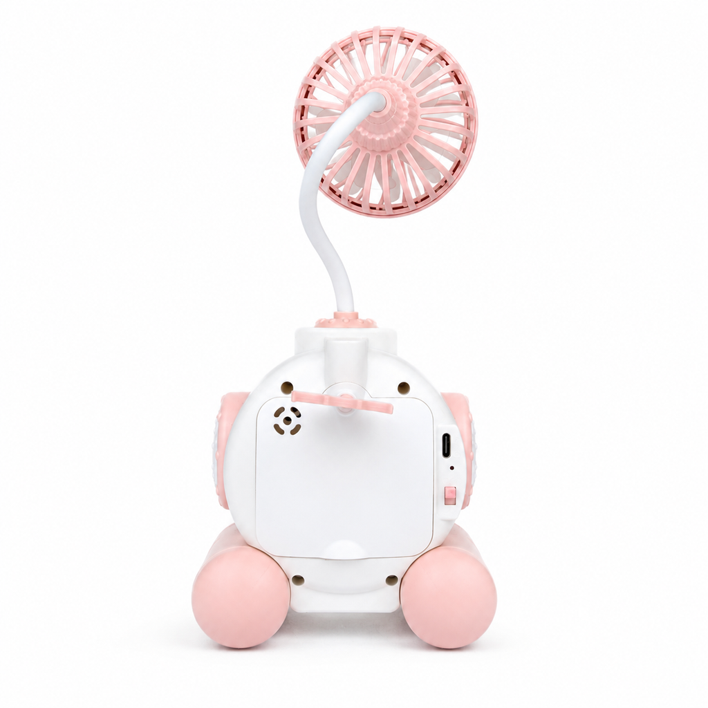2-in-1 Cute Cartoon/Astronaut Alarm Clock with USB Rechargeable Mini Fan | Silent Desk Fan & Clock Combo for Kids Study Table & Office Decor
