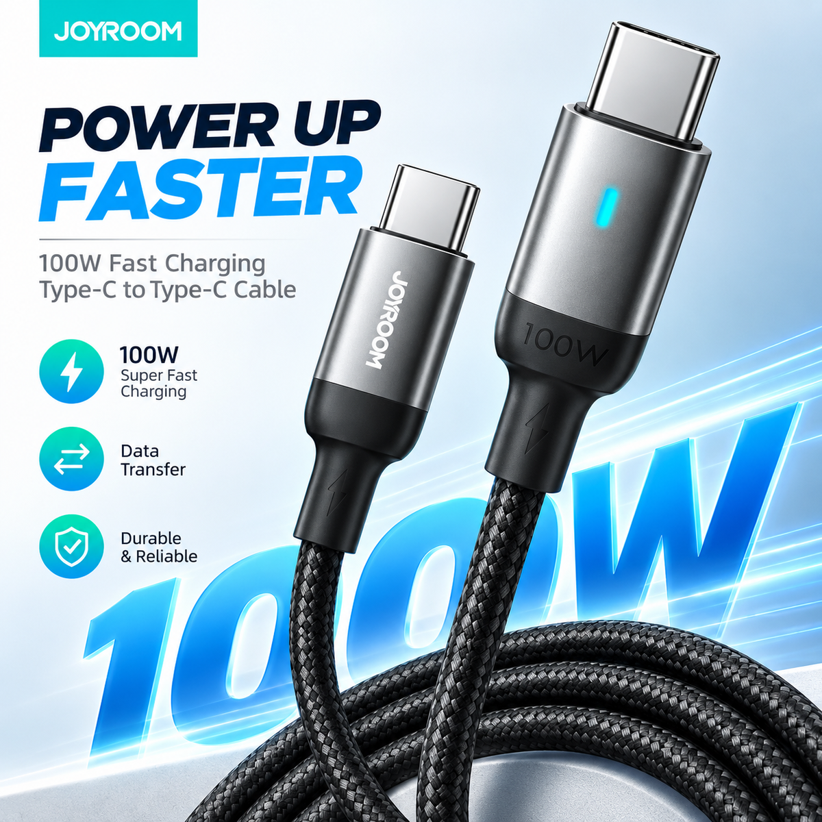 Joyroom Ultimate Audio & Power Combo – JR-EC07 Metal Half In-Ear Type-C Wired Earphones & S-CC100A10 100W Fast Charging Type-C to Type-C Nylon Cable (1M)