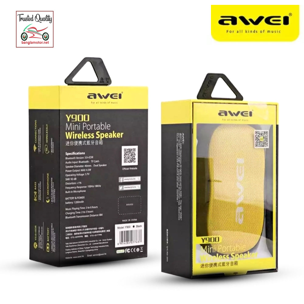 Awei Y900 Mini Portable Wireless Bluetooth Speaker – 4.5W Output, Bluetooth 4.2, Hands-Free Calling, TF Card Support & 1200mAh Battery (6 Months Warranty)