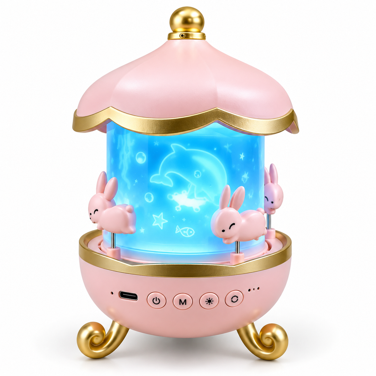 Bunny Carousel Night Light Projector – Rotating LED Star & Galaxy Projection Lamp with 6 Themes, 5 Color Patterns & Adjustable Brightness for Kids Room & Nursery Decor