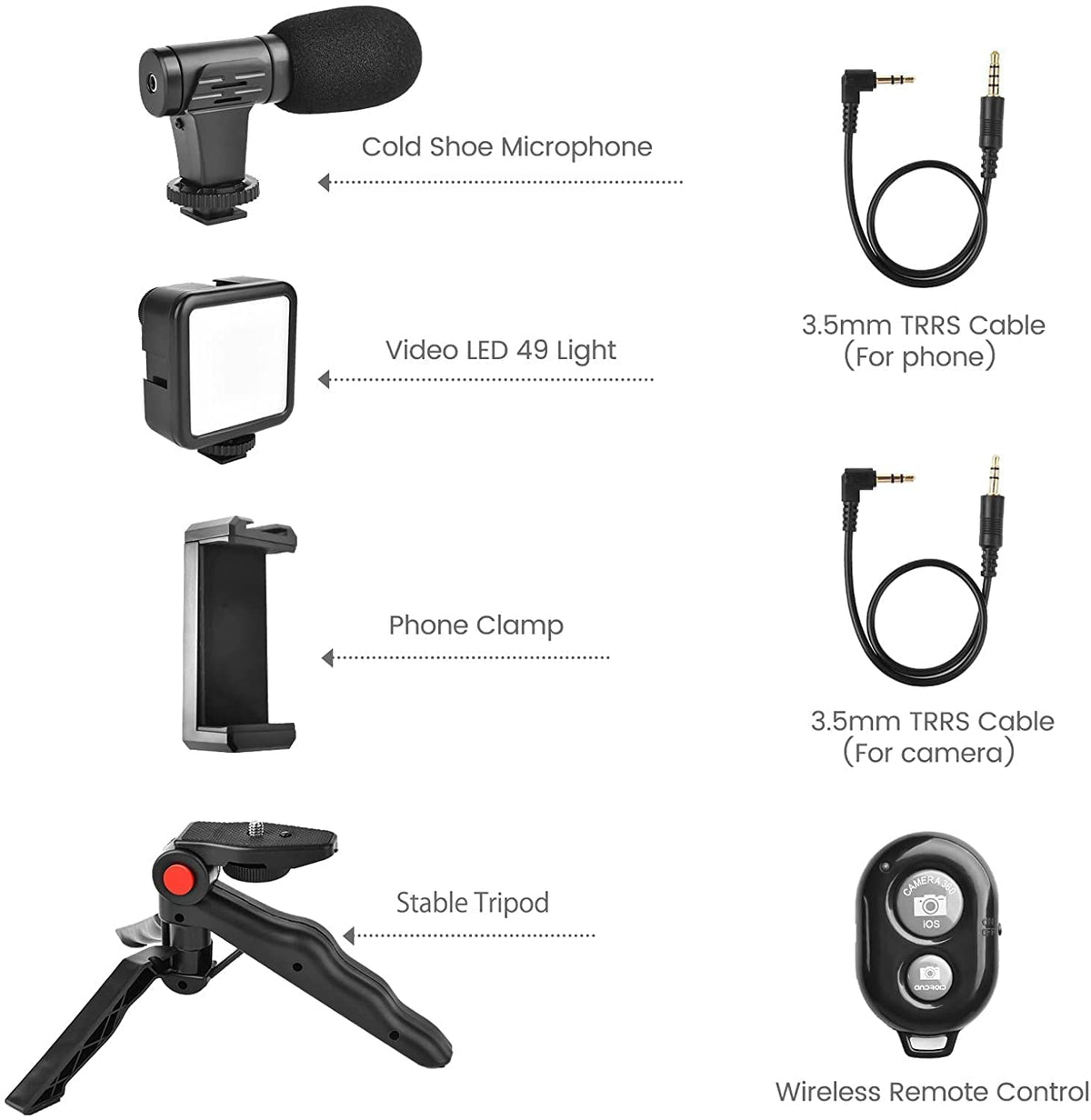 3-in-1 Professional Video Making Vlogging Kit – Complete Smartphone Rig with Shotgun Microphone, 36-LED Video Light, Mini Tabletop Tripod & Bluetooth Remote for YouTube, Live Streaming & Content Creation