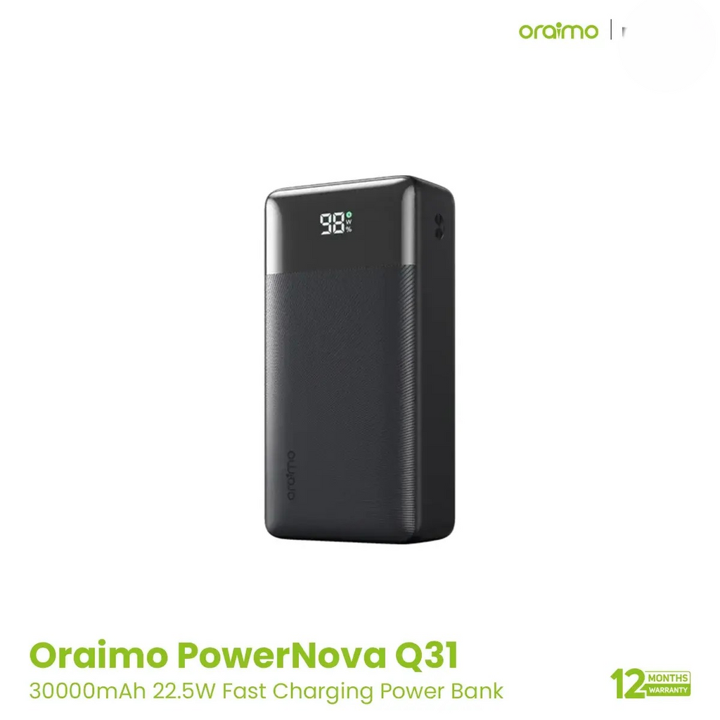 Oraimo PowerNova Q31 30000mAh 22.5W Fast Charging Power Bank, Black (Model: OPB-7300Q)